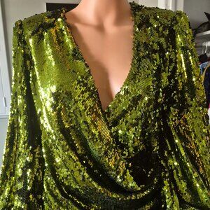 ZARA-Sequin Wrap Mini Dress.  Green.  Size Xsmall